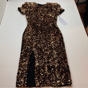 Sequin Midi Dress in Gold